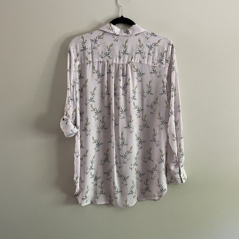 LOFT White Floral Button-Down Tie-Front Blouse - Picture 11 of 12
